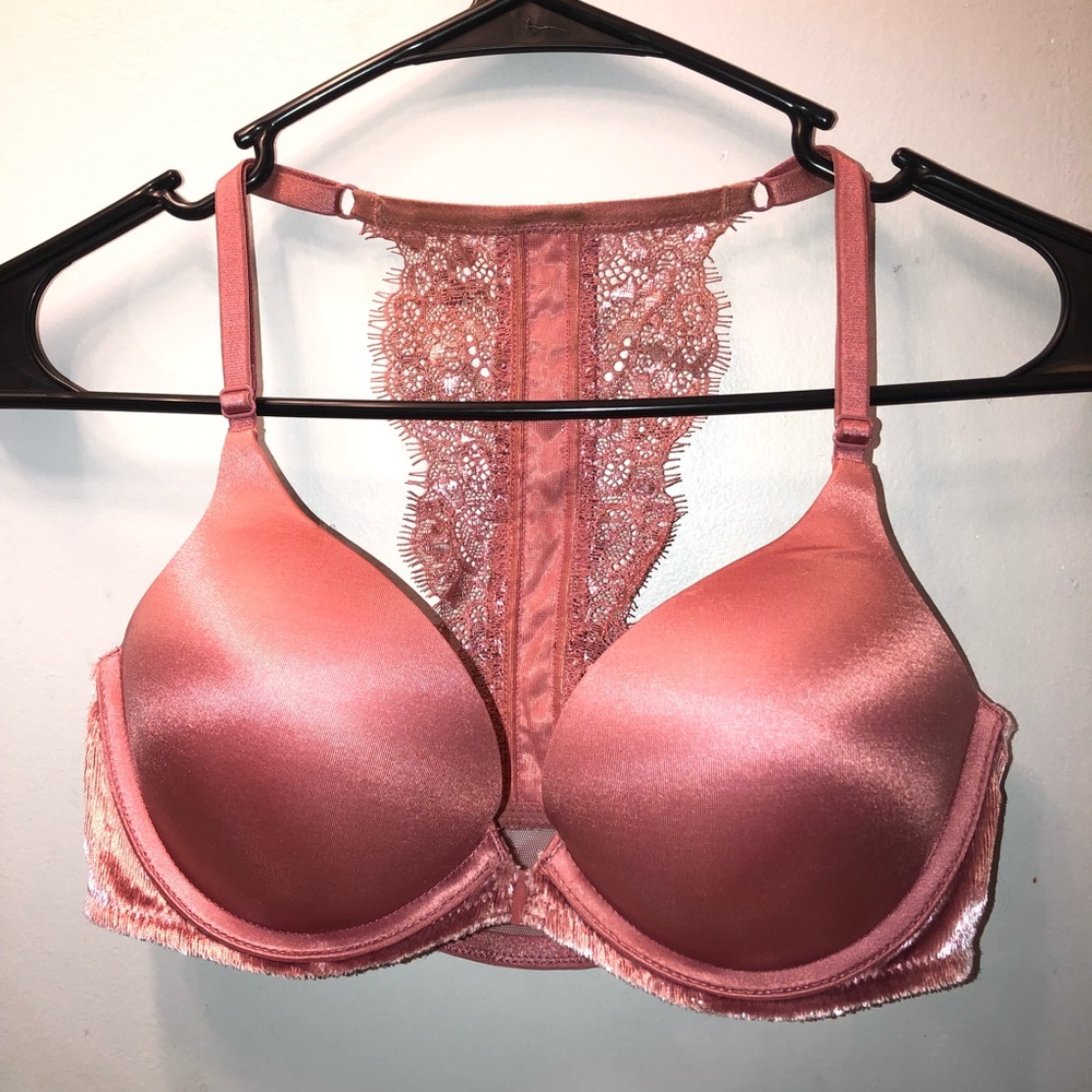 VS Bombshell Push-Up Bra Embellished Back Front Close Velvet